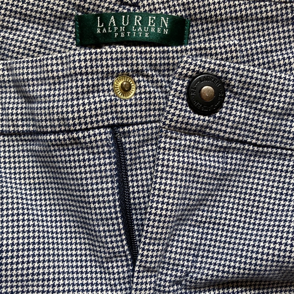 Ralph Lauren Navy Blue White Houndstooth Check Cropped Pants